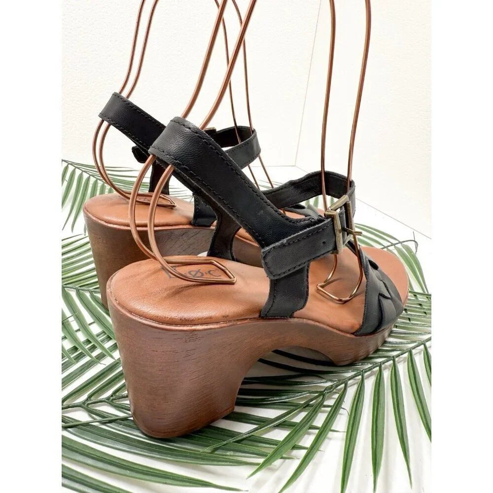 B.O.C Sandals Women's Black Gigi Faux Leather Braided Strappy Block Heel Sz 10M